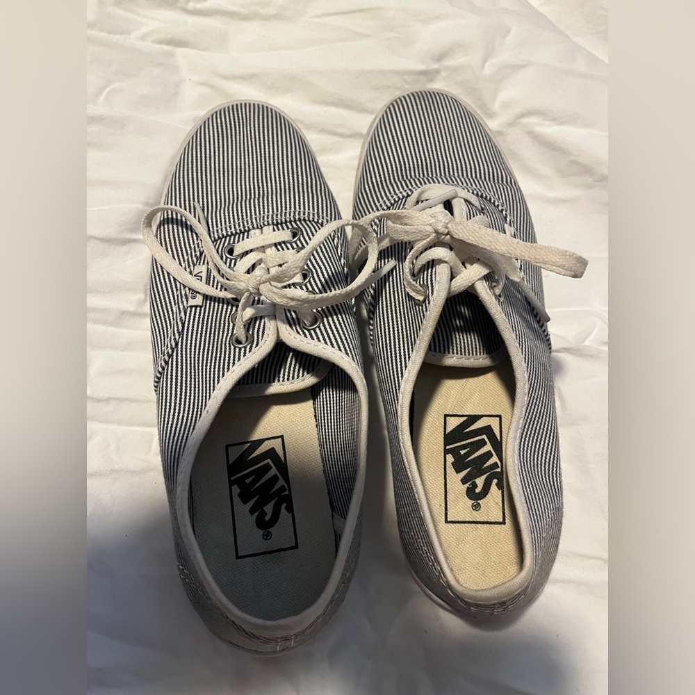 Vans Striped Canvas Lace-Up Sneakers in Blue and White